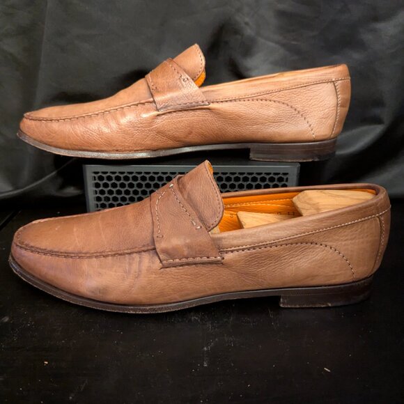 Santoni Brown Pebbled Leather Penny Loafers Men’s Size 11 Made in Italy main image 5